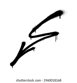 Graffiti arrow with overspray in black over white.