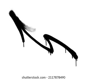 Graffiti arrow with overspray in black over white.