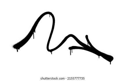 Graffiti arrow with overspray in black over white.