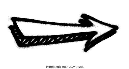 Graffiti arrow with overspray in black over white.