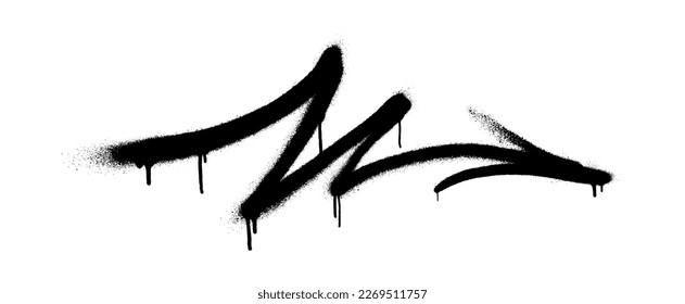 Graffiti arrow with overspray in black over white.