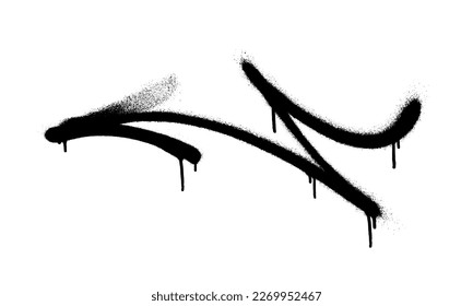 Graffiti arrow with overspray in black over white.