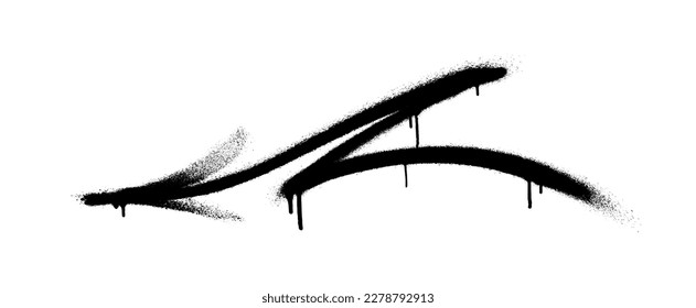 Graffiti arrow with overspray in black over white.