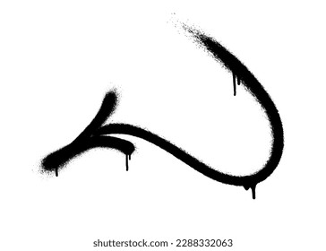 Graffiti arrow with overspray in black over white.