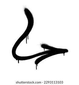 Graffiti arrow with overspray in black over white.