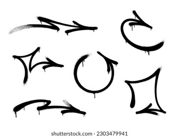 Graffiti arrow with overspray in black over white. Vector graffiti image