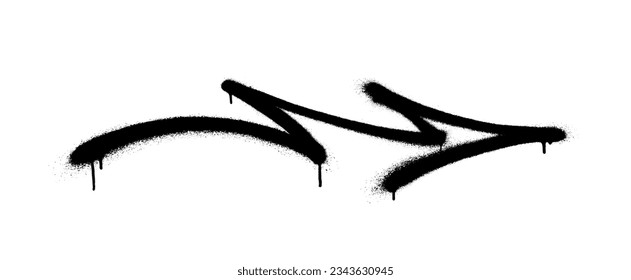 Graffiti arrow with overspray in black over white.