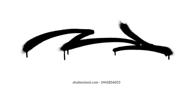 Graffiti arrow with overspray in black over white.