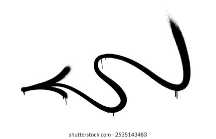 Graffiti arrow with overspray in black over white.