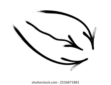 Graffiti arrow with overspray in black over white.