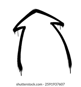Graffiti arrow with overspray in black over white.