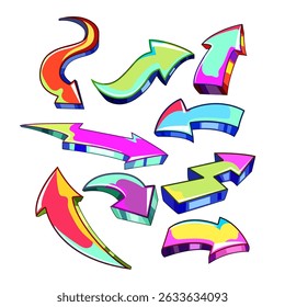 graffiti arrow set cartoon. urban art, tagging stencil, spray wall graffiti arrow sign. isolated symbol vector illustration