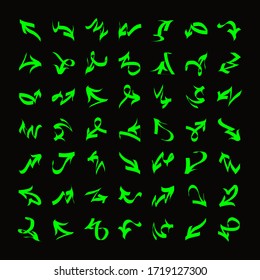 Graffiti Arrows Set. Vector set of old school graffiti arrow design elements isolated on black. Graffiti arrows tag by marker