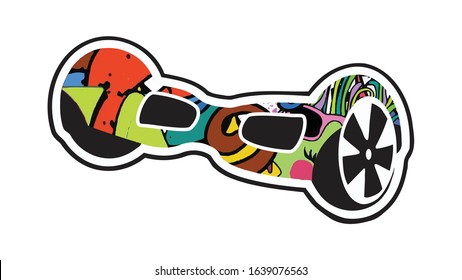 Graffiti art electric two wheel self balancing hoverboard vector illustration