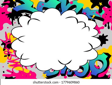 graffiti art and spread paint ink background with speech bubble