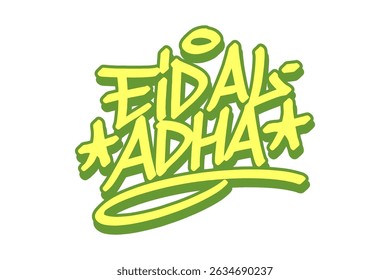 Graffiti art text “Eid al-Adha” in bold urban style with festive Islamic vibes. Perfect for Muslim holiday, Qurban celebration, and creative street art themed around Eid culture.