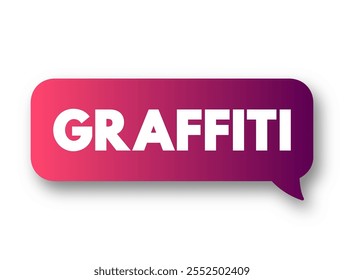 Graffiti - art that is painted on a wall or other surface, usually without permission and within public view, text concept message bubble