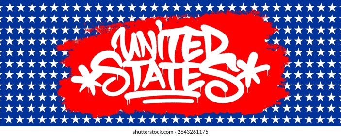 Graffiti art of UNITED STATES with bold spray paint texture in red, white, and blue. Perfect for 4th of July visuals, urban freedom art, and American patriotic designs.