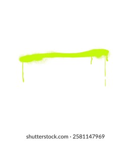 Graffiti art. Vector illustration of line in bright neon green color with splashes and drips. Airbrush paint. Abstract shape with grunge texture. Urban art drawing. Isolated background.