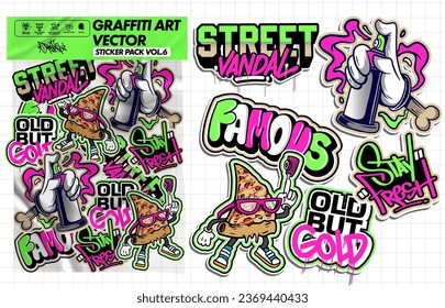 Graffiti art vector sticker illustration. Set of sticker pack vector design in vibrant colors