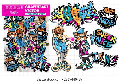 Graffiti art vector sticker illustration. Set of sticker pack vector design in vibrant colors