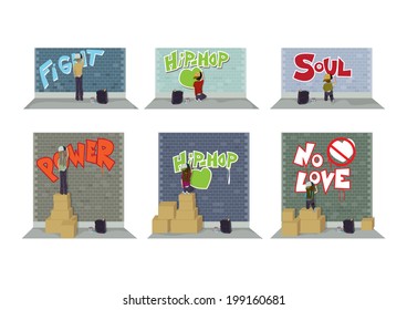 Graffiti Artist Spraying The Wall - Isolated On White Background - Vector Illustration, Graphic Design Editable For Your Design 