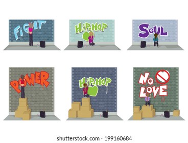 Graffiti Artist Spraying The Wall - Isolated On White Background - Vector Illustration, Graphic Design Editable For Your Design 