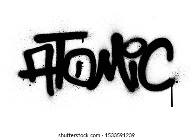 graffiti atomic word sprayed in black over white