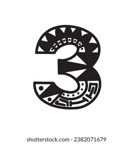 Graffiti aztec number three in style handwriting art illustration design vector