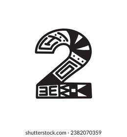 Graffiti aztec number two in style handwriting art illustration design vector