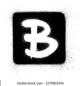 graffiti B font sprayed in white over black square