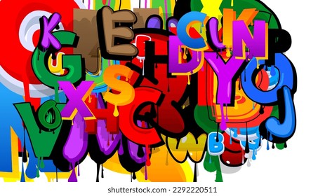 Graffiti background created with Letters. Abstract modern street art wallpaper performed in urban painting style on white.
