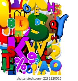 Graffiti background created with Letters. Abstract modern street art wallpaper performed in urban painting style on white.
