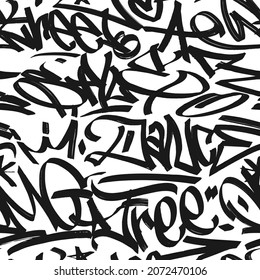 graffiti background with marker letters, bright lettering tags in the style of graffiti street art. Vector illustration seamless pattern