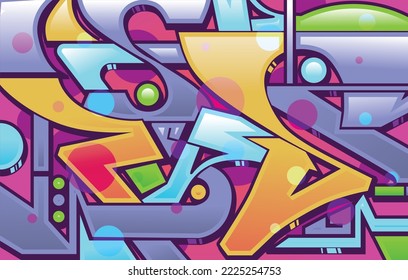 graffiti background on the wall abstract color subcultural vector yellow blue green purple pink