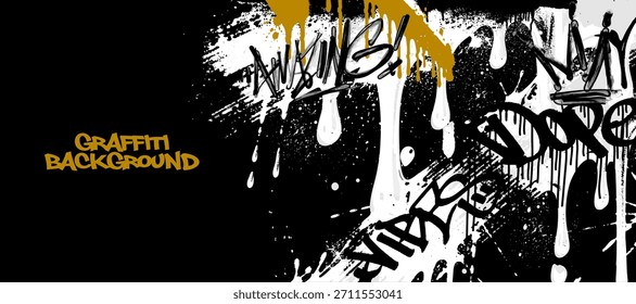 Fondo de graffiti con garabatos. efecto de pintura en aerosol, salpicaduras y estilo de etiquetado dibujado a mano.