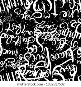 Graffiti background seamless pattern. Hand style tagging. Chalk vector lettering on the asphalt