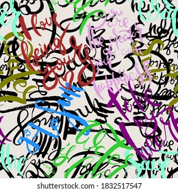 Graffiti background seamless pattern. Hand style tagging. Vandal vector lettering