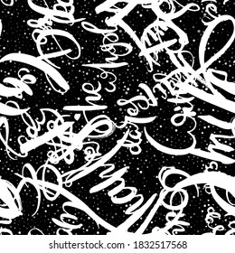 Graffiti background seamless pattern. Hand style tagging. Chalk vector lettering on the asphalt