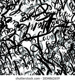 Graffiti background seamless pattern. Hand style tagging. Vandal vector lettering