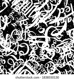 Graffiti background seamless pattern. Hand style tagging. Chalk vector lettering on the asphalt
