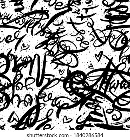 Graffiti background seamless pattern. Hand style tagging. Vandal vector lettering