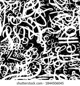 Graffiti background seamless pattern. Hand style tagging. Chalk vector lettering on the asphalt