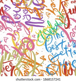 Graffiti background seamless pattern. Hand style tagging. Vandal vector lettering