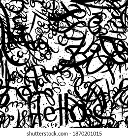 Graffiti background seamless pattern. Hand style tagging. Vandal vector lettering
