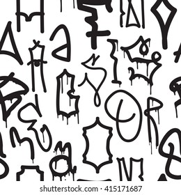 Graffiti background seamless pattern. Vector Tags, writing. Old school. King of style, street art texture. Monochrome black and white colors 