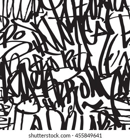 Graffiti Background Seamless Pattern. Vector Tags, Writing. Tagging Hand, Old School. King Of Style, Street Art Texture.