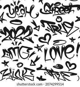 fondo de graffiti con letras en aerosol, etiquetas con letras brillantes al estilo del arte callejero del graffiti.