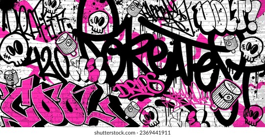 Graffiti background with throw-up, scribble and tagging in vibrant colors. Abstract graffiti in vector illustrations.