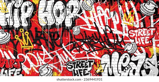 Graffiti background with throw-up, scribble and tagging in vibrant colors. Abstract graffiti in vector illustrations.